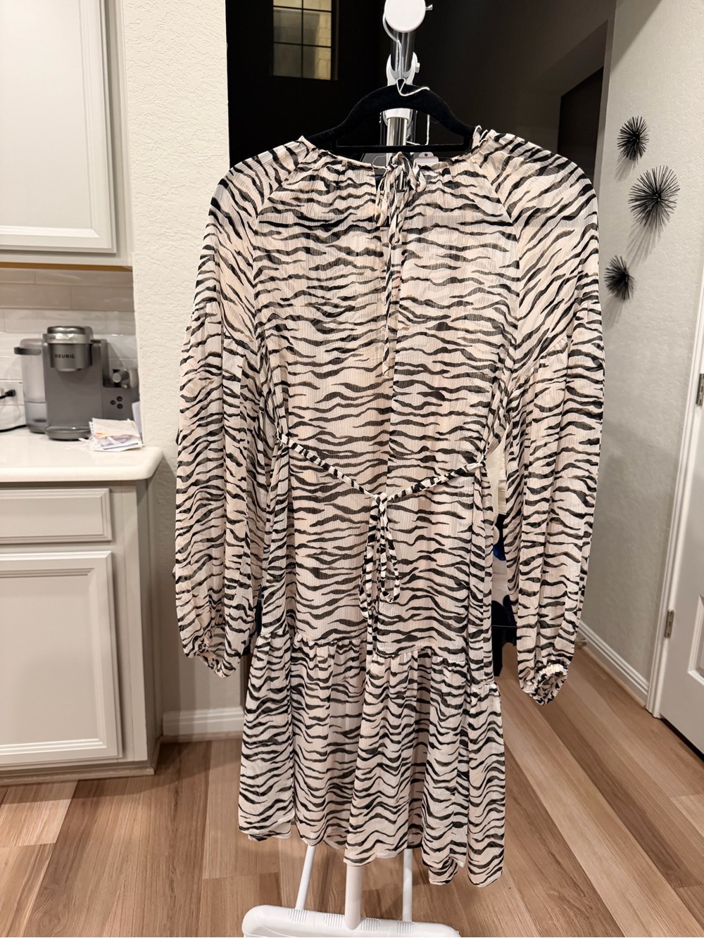 H&M maternity Beige and Black Zebra-Print Long Sleeve Dress